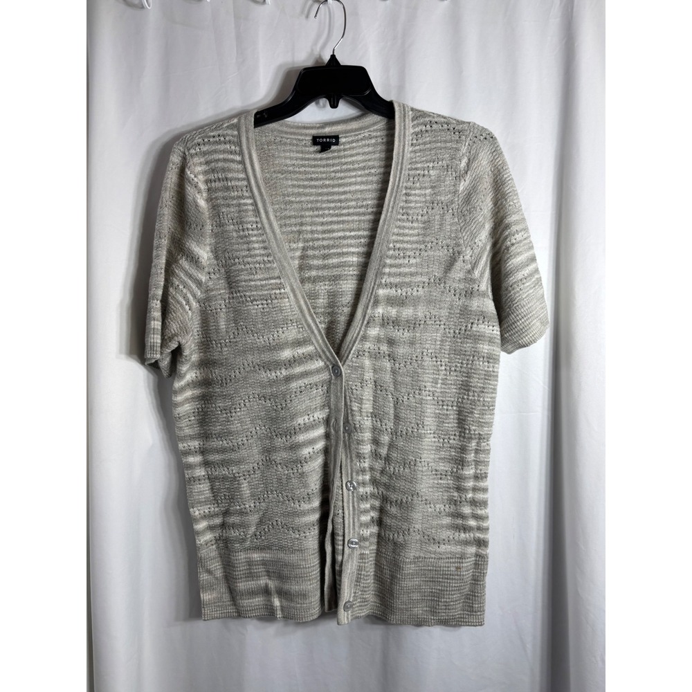 Torrid Knit Cardigan Sweater Short Sleeve Stripe‎ Open Front Women Size 2